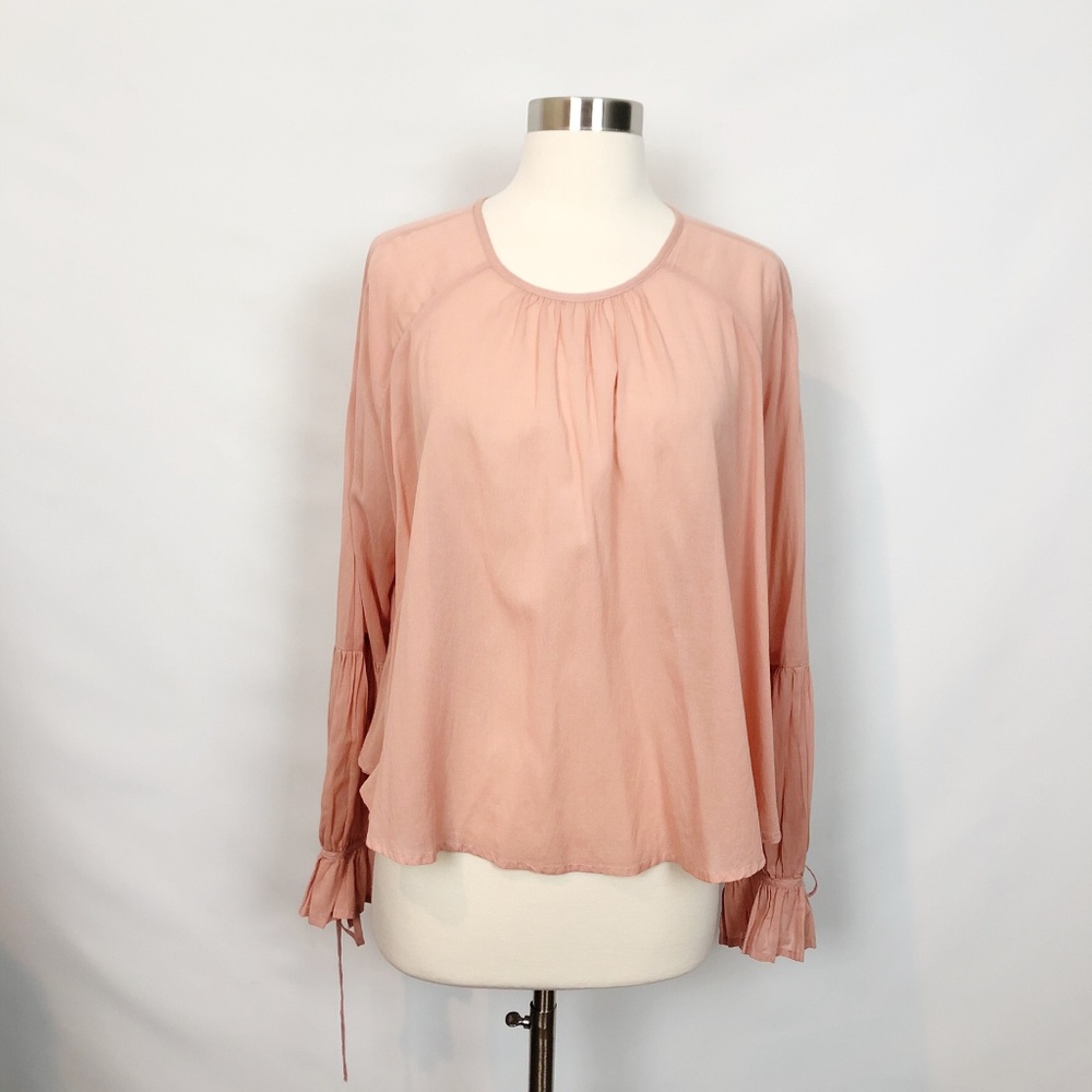 Lefties Sheer Blush Tie Sleeve Blouse Medium